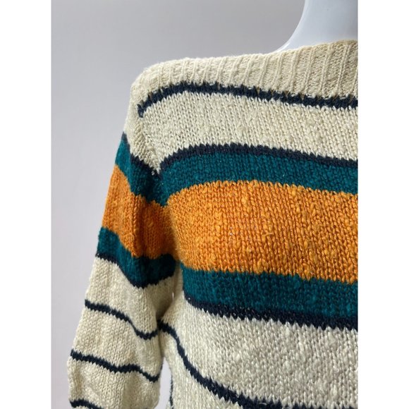 Liz Claiborne Vintage Stripe Boatneck Sweater  Sz Small Beige  Stripe - Picture 3 of 16